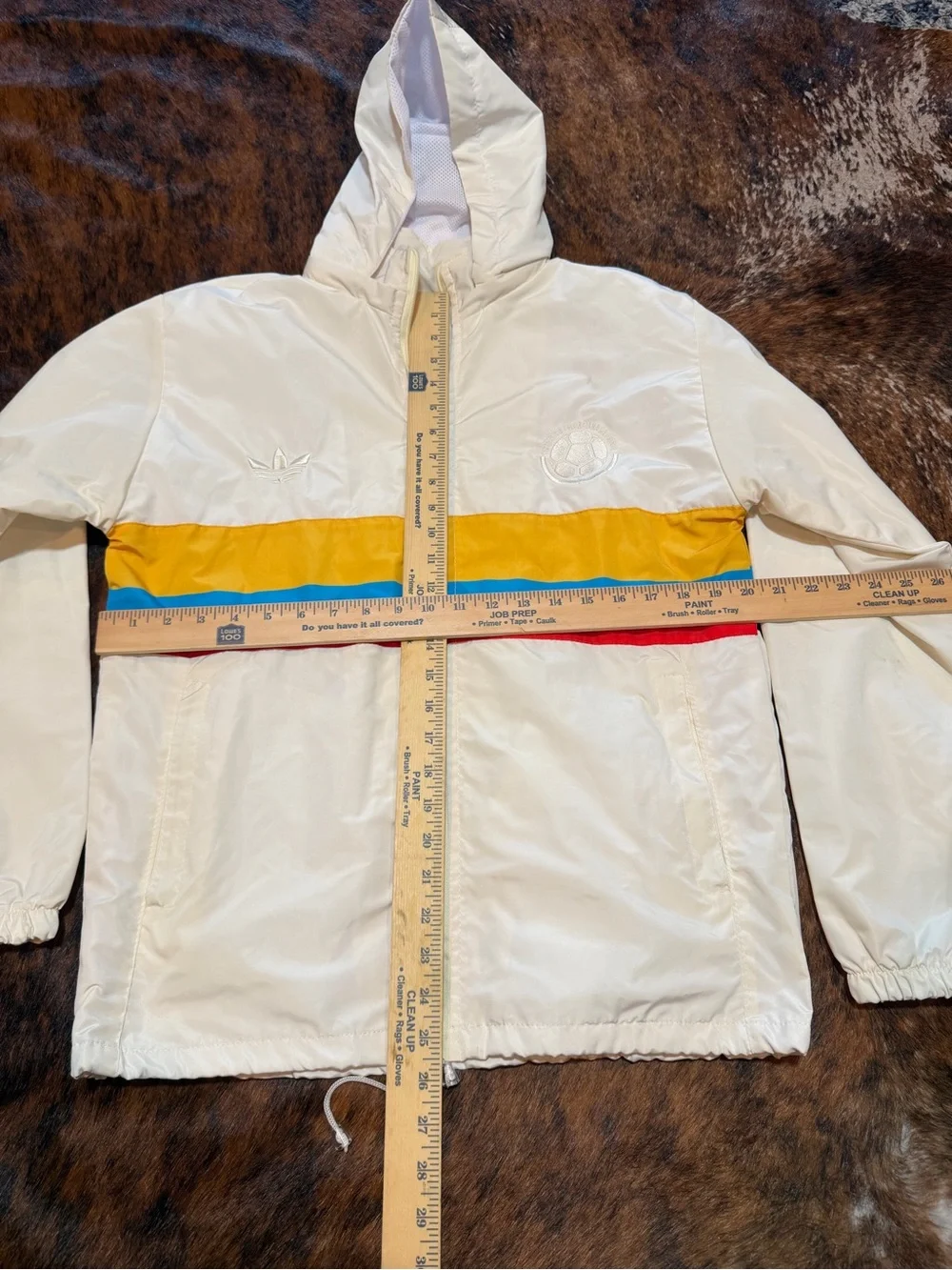 Vintage Adidas Colombia Soccer Jacket Mens M  White Yellow Blue Red Hooded RARE